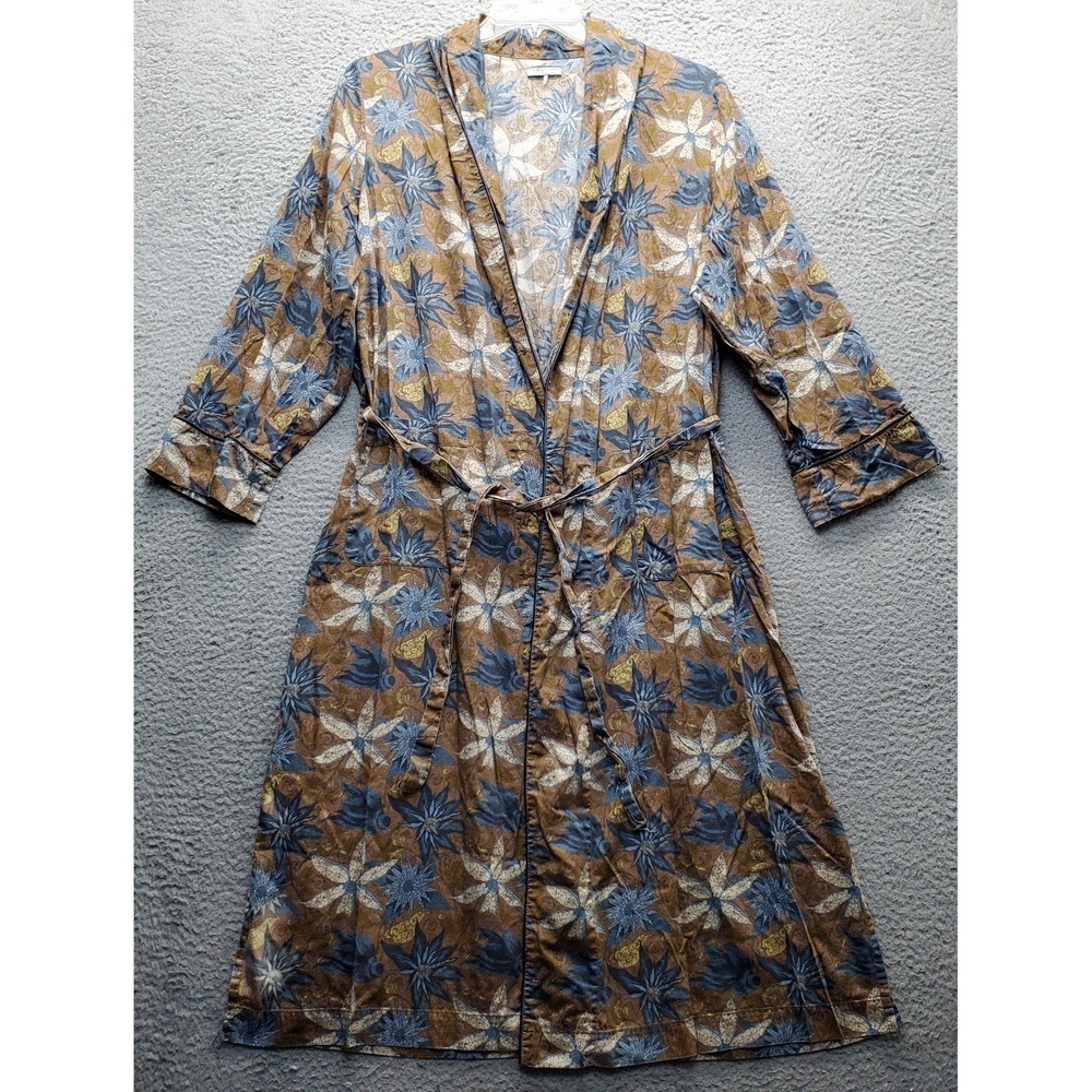 Peruvian Connection Robe Womens Large Multi Floral Pipe Trim Drawstring Waist